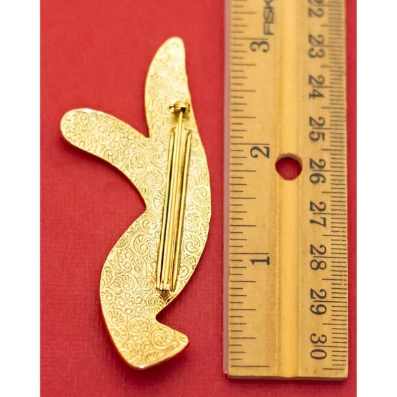 Vintage Gold Tone Abstract Wavy Elegant Floral Pattern Brooch - F2 - Picture 2 of 2